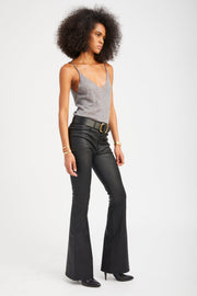 Black Leather 5 Pocket Micro Flare Pants