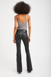 Black Leather 5 Pocket Micro Flare Pants
