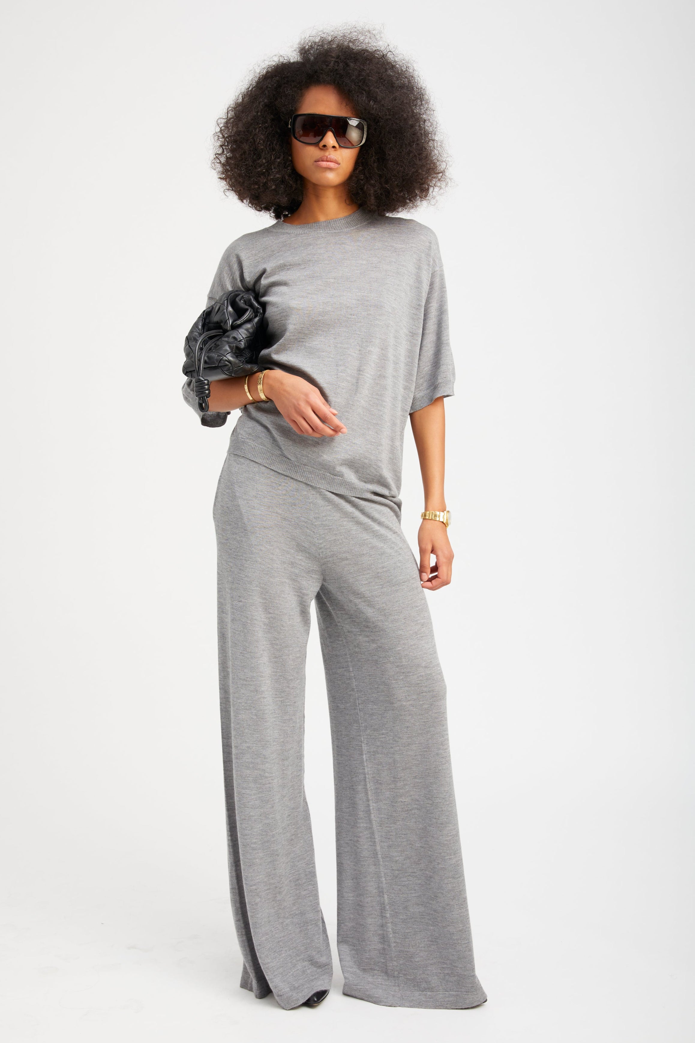 Grey Cashmere Wide Leg Pants