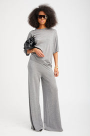 Grey Cashmere Wide Leg Pants