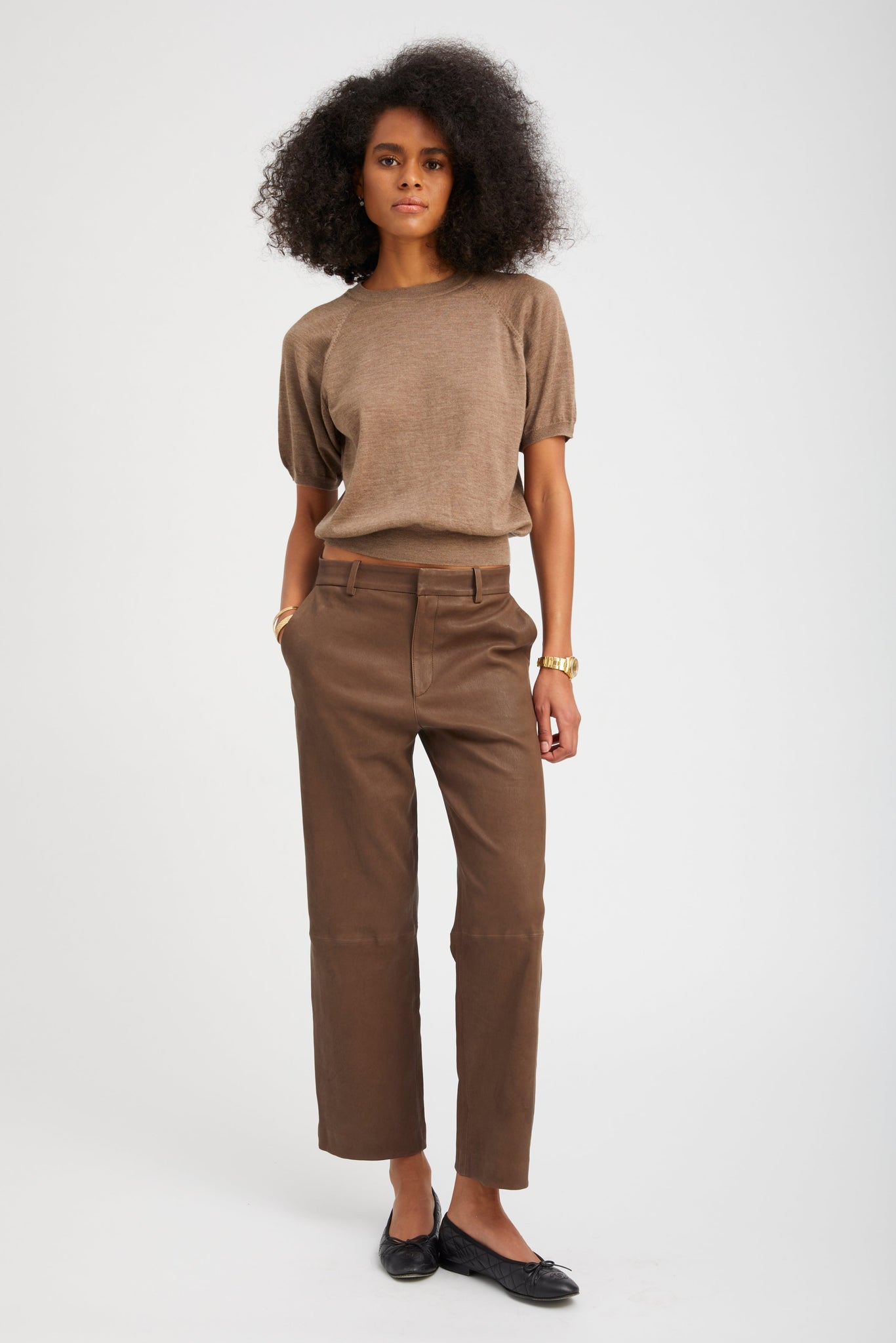 Truffle Leather Cropped Trousers