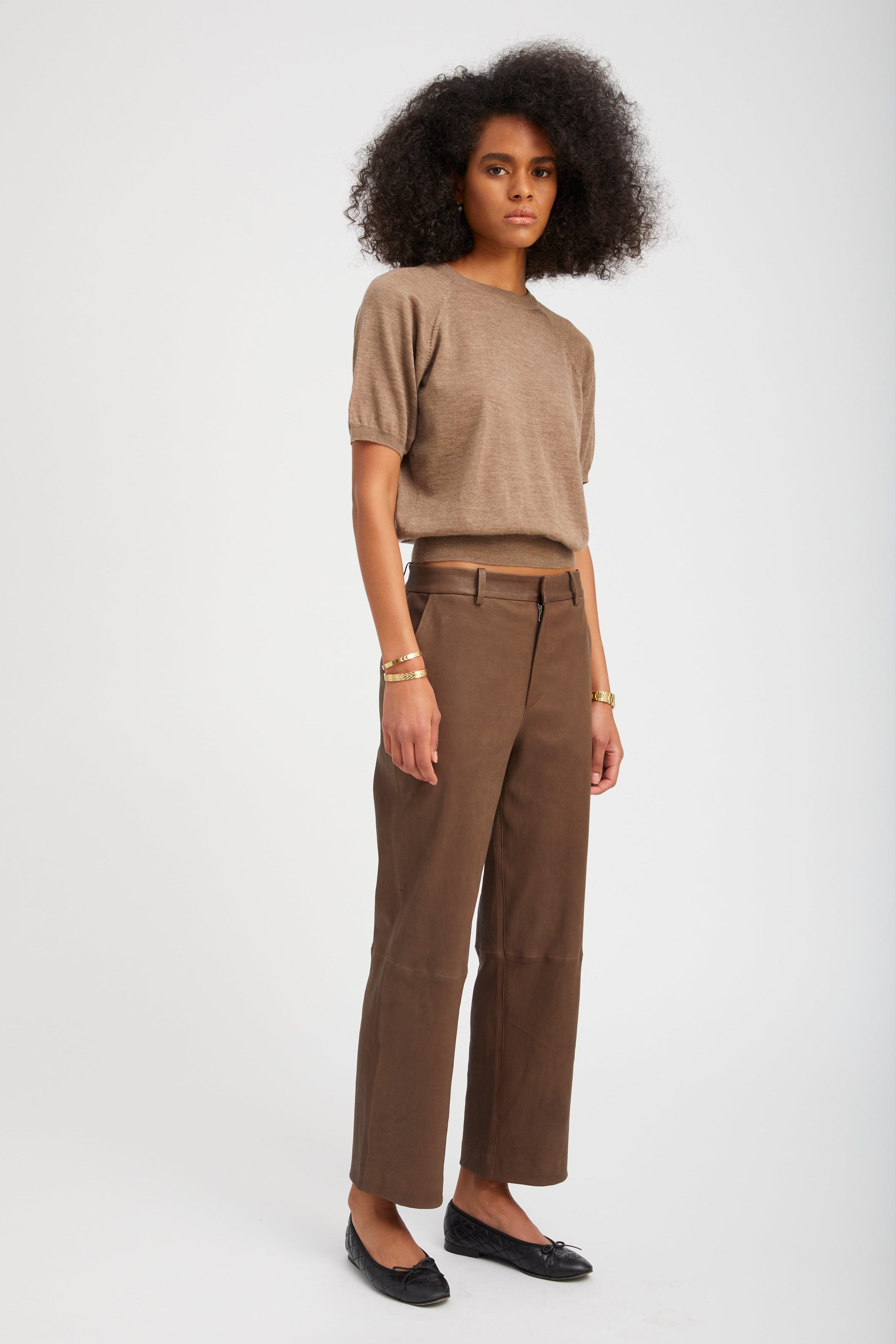 Truffle Cashmere Short Sleeve Raglan Sweater