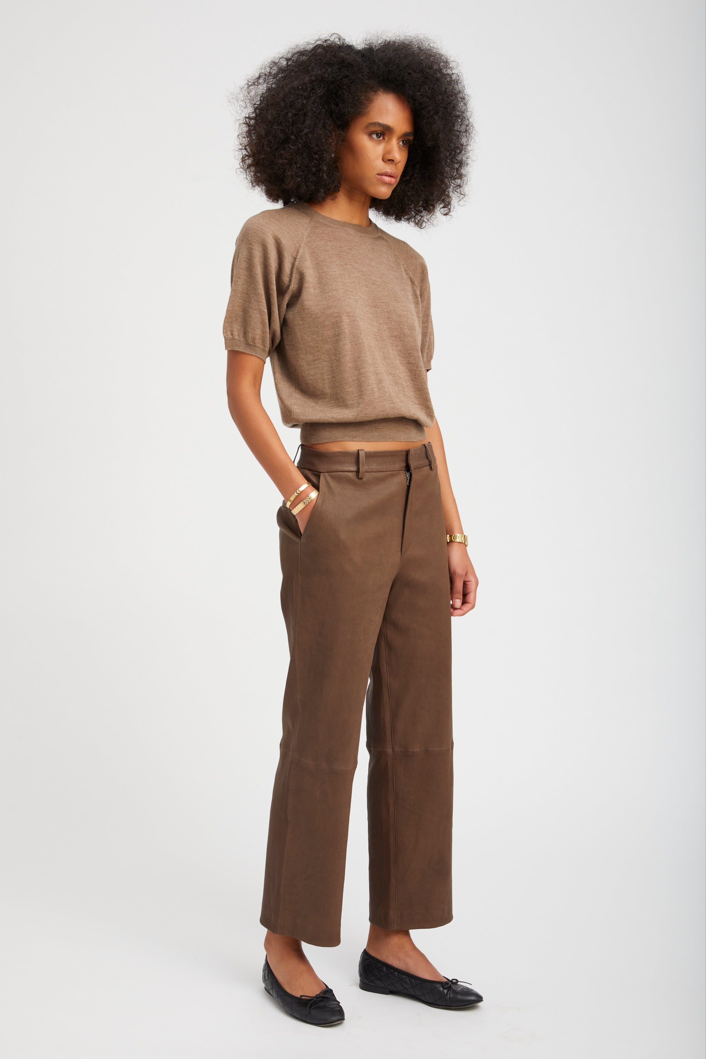 Truffle Leather Cropped Trousers