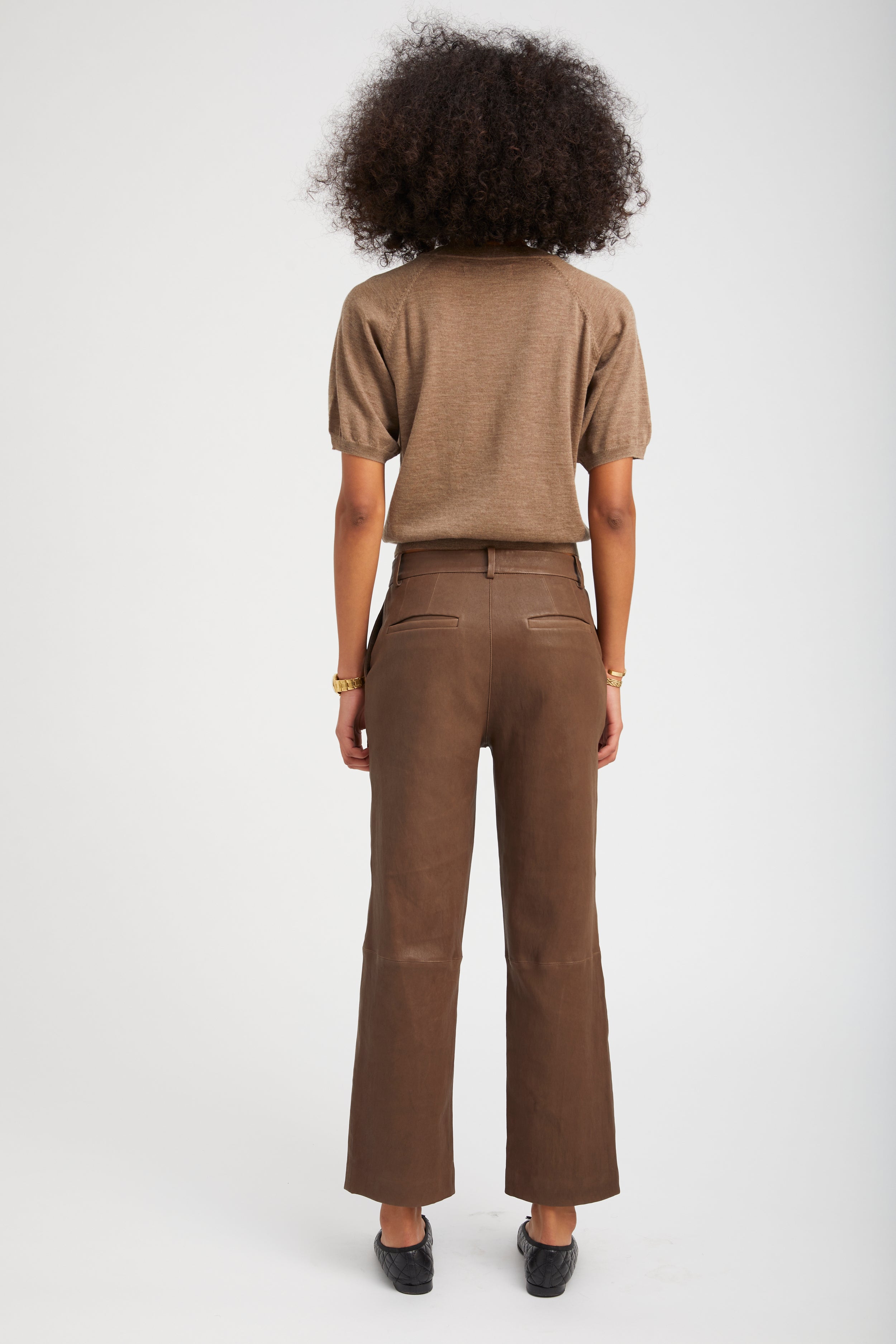Truffle Leather Cropped Trousers