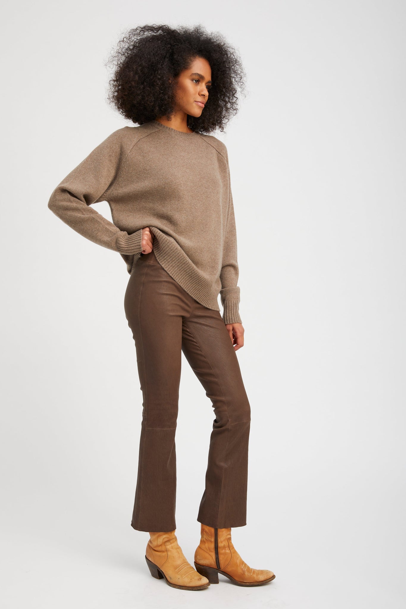 Truffle Leather Ankle Flare