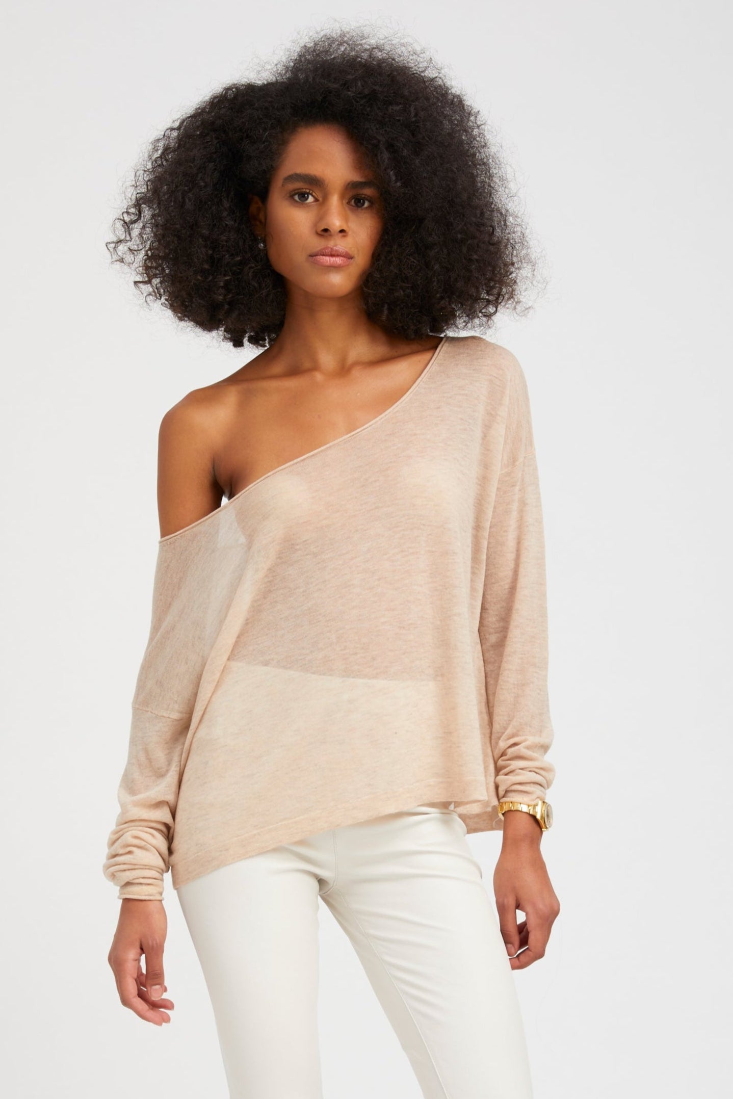 Wheat Tissue Cashmere Off-Shoulder Top