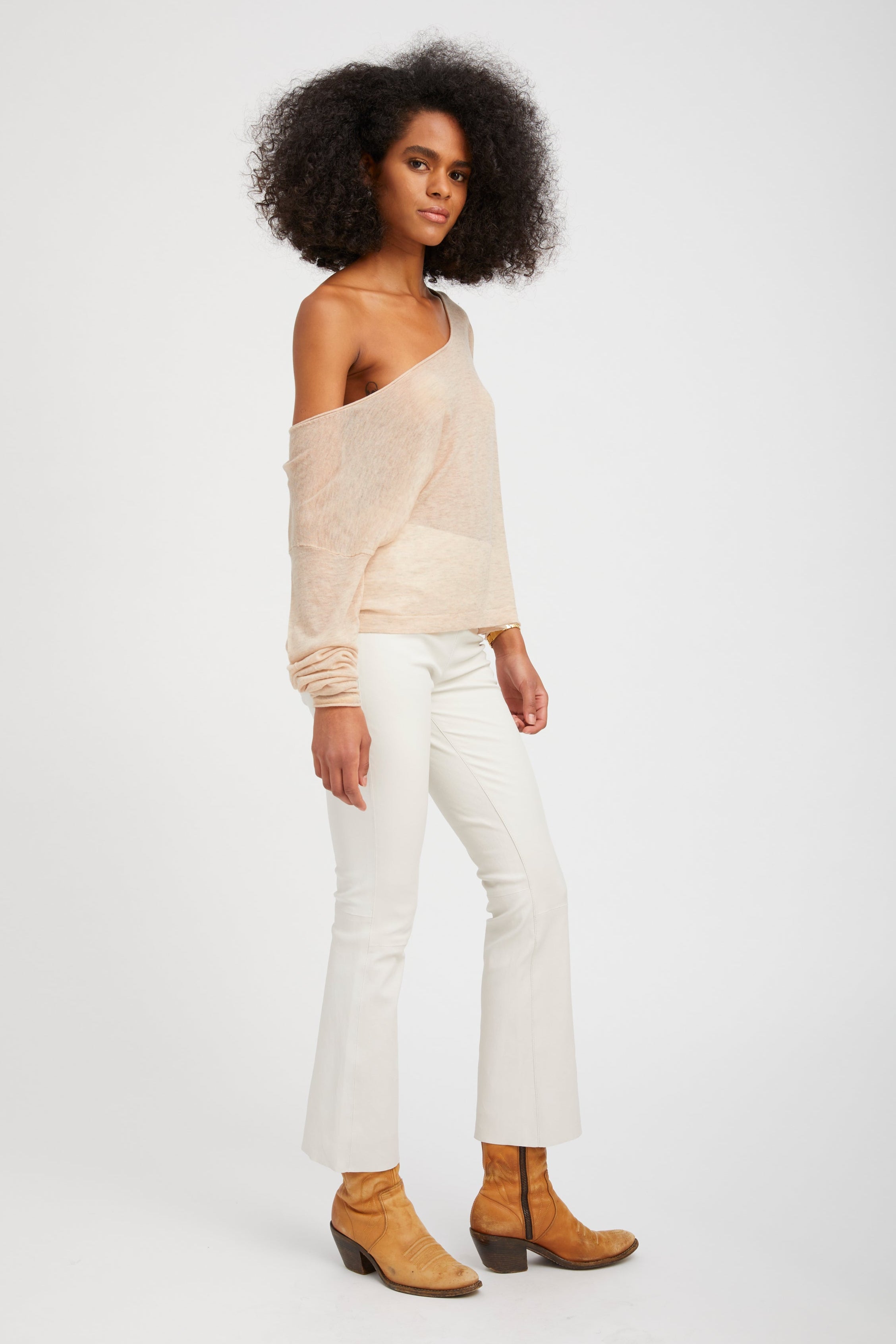 Wheat Tissue Cashmere Off-Shoulder Top