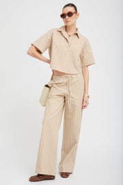 Camel Stripe Linen Drawstring Pants