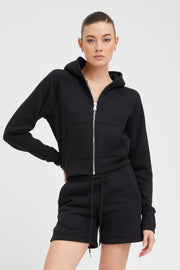 Black Shrunken Zip up Hoodie