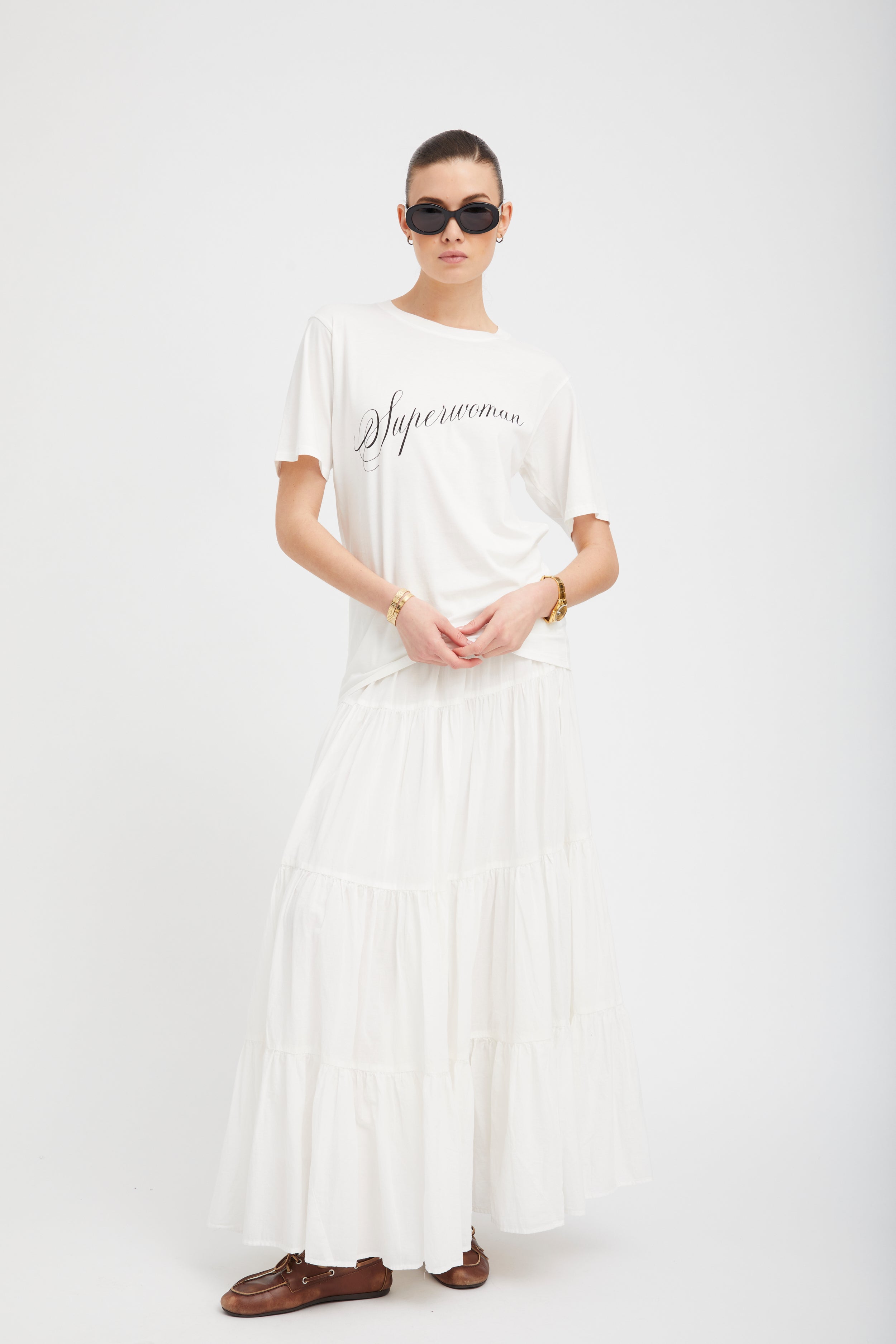 White Voile Tiered Maxi Skirt