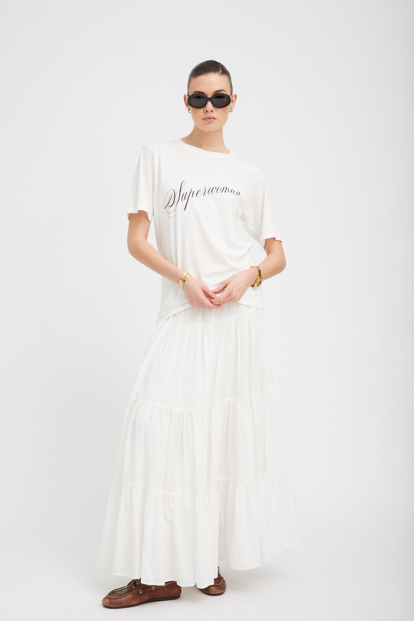 White Voile Tiered Maxi Skirt