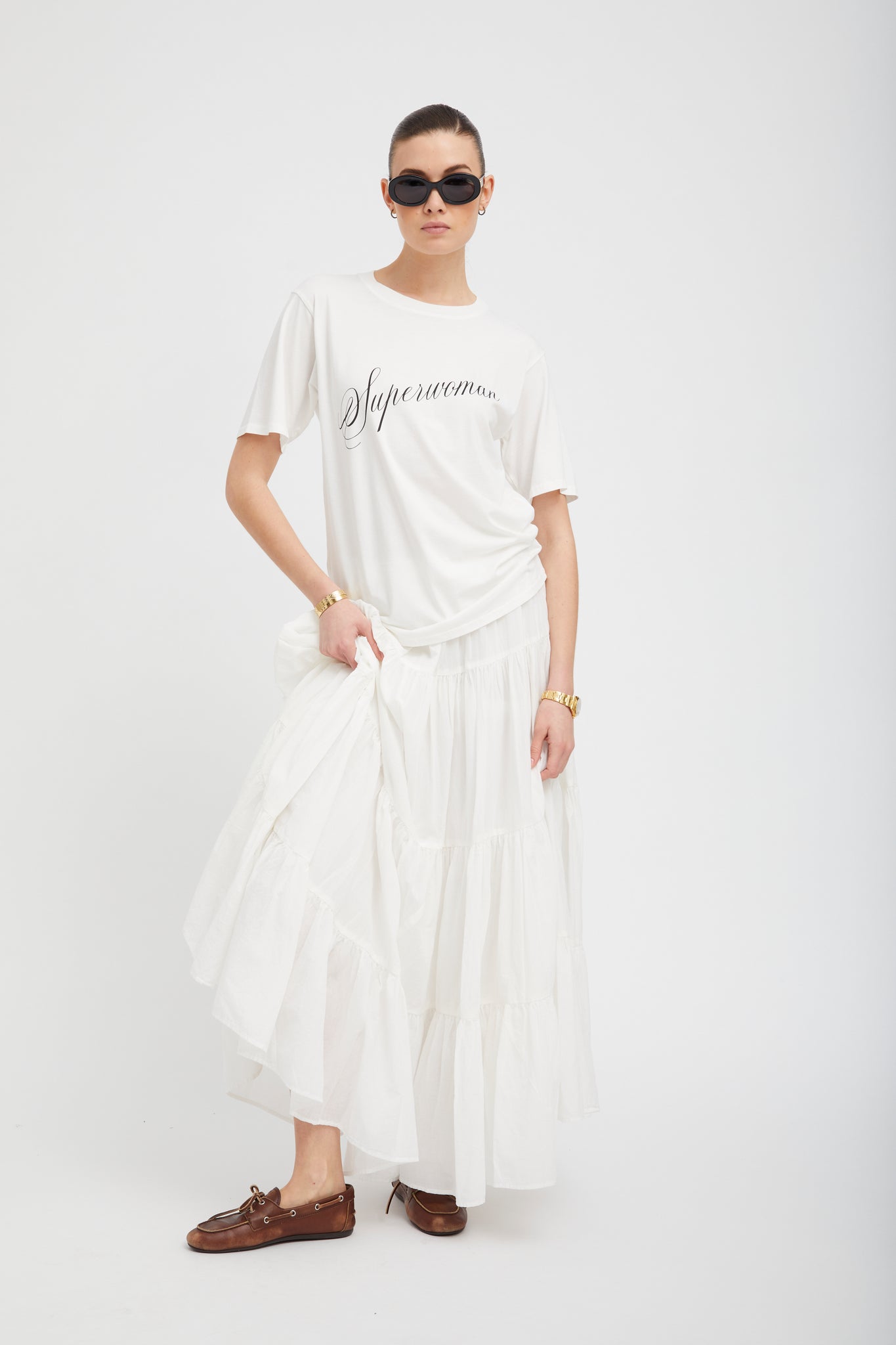 White Voile Tiered Maxi Skirt