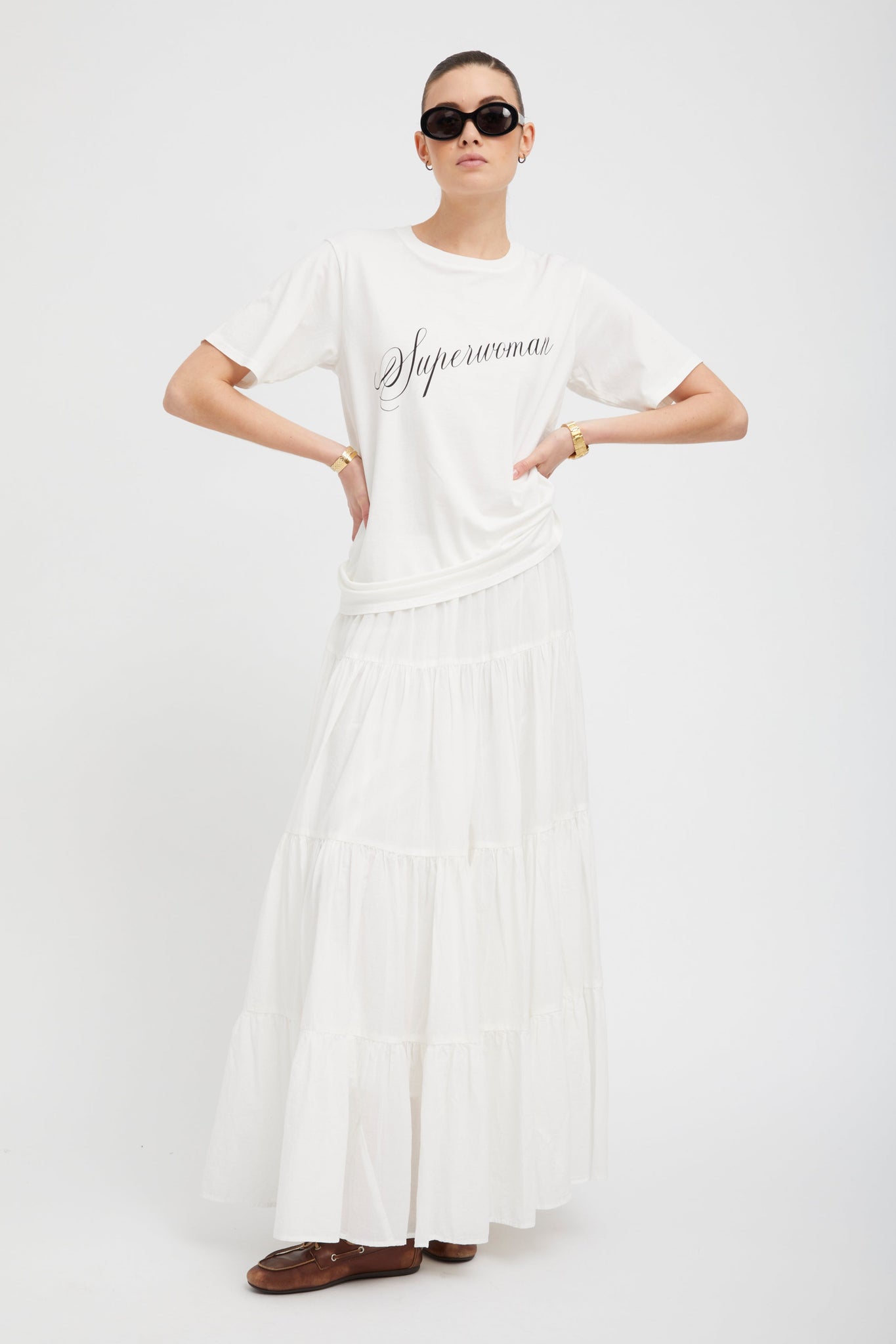 White Voile Tiered Maxi Skirt