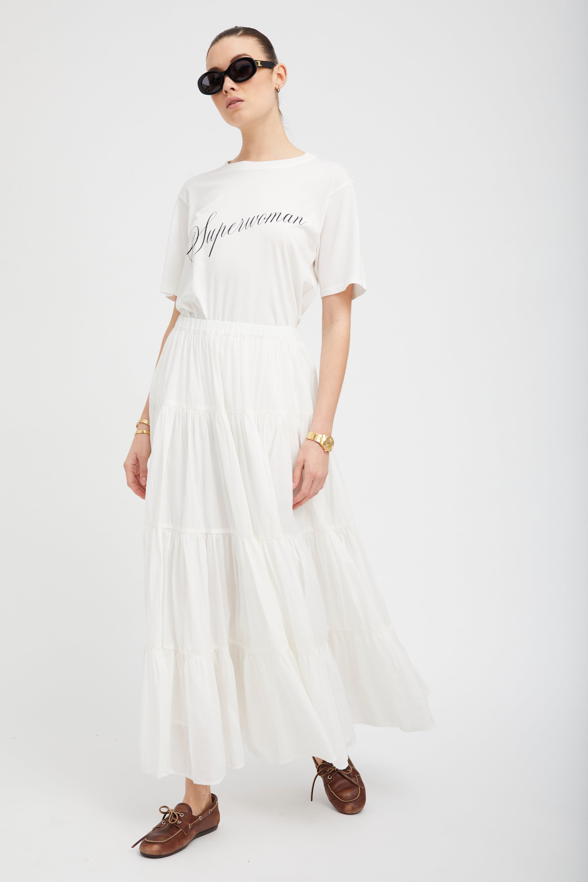 White Voile Tiered Maxi Skirt