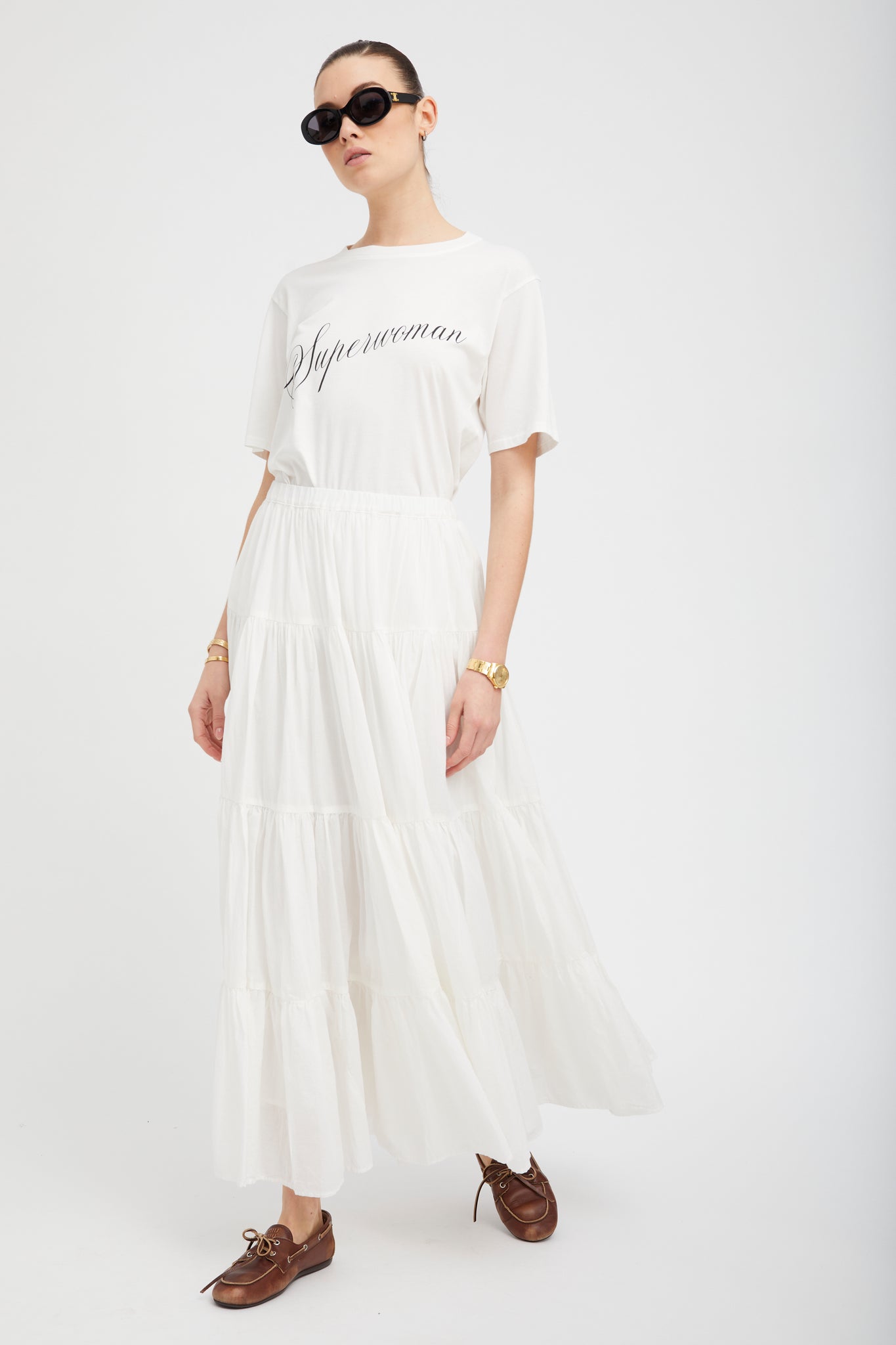 White Voile Tiered Maxi Skirt