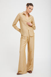 Yellow Indigo Striped Linen Easy Pants