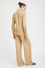Yellow Indigo Striped Linen Easy Pants