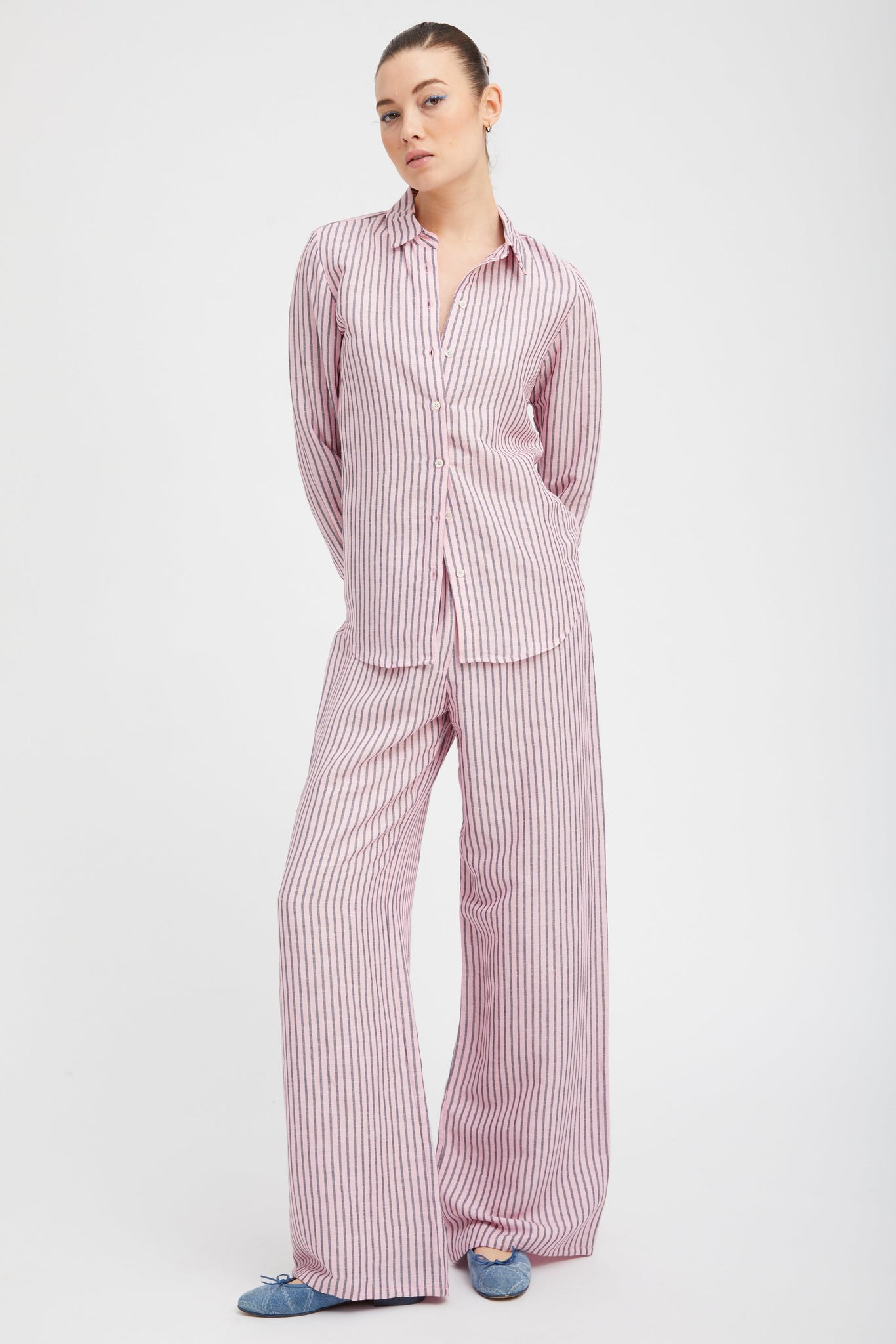 Pink Indigo Stripe Linen Fonda Button Down