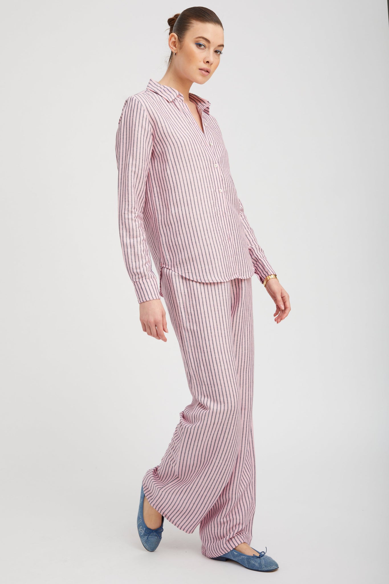 Pink Indigo Stripe Linen Fonda Button Down