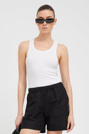 White Rib Fitted Scooped Tank