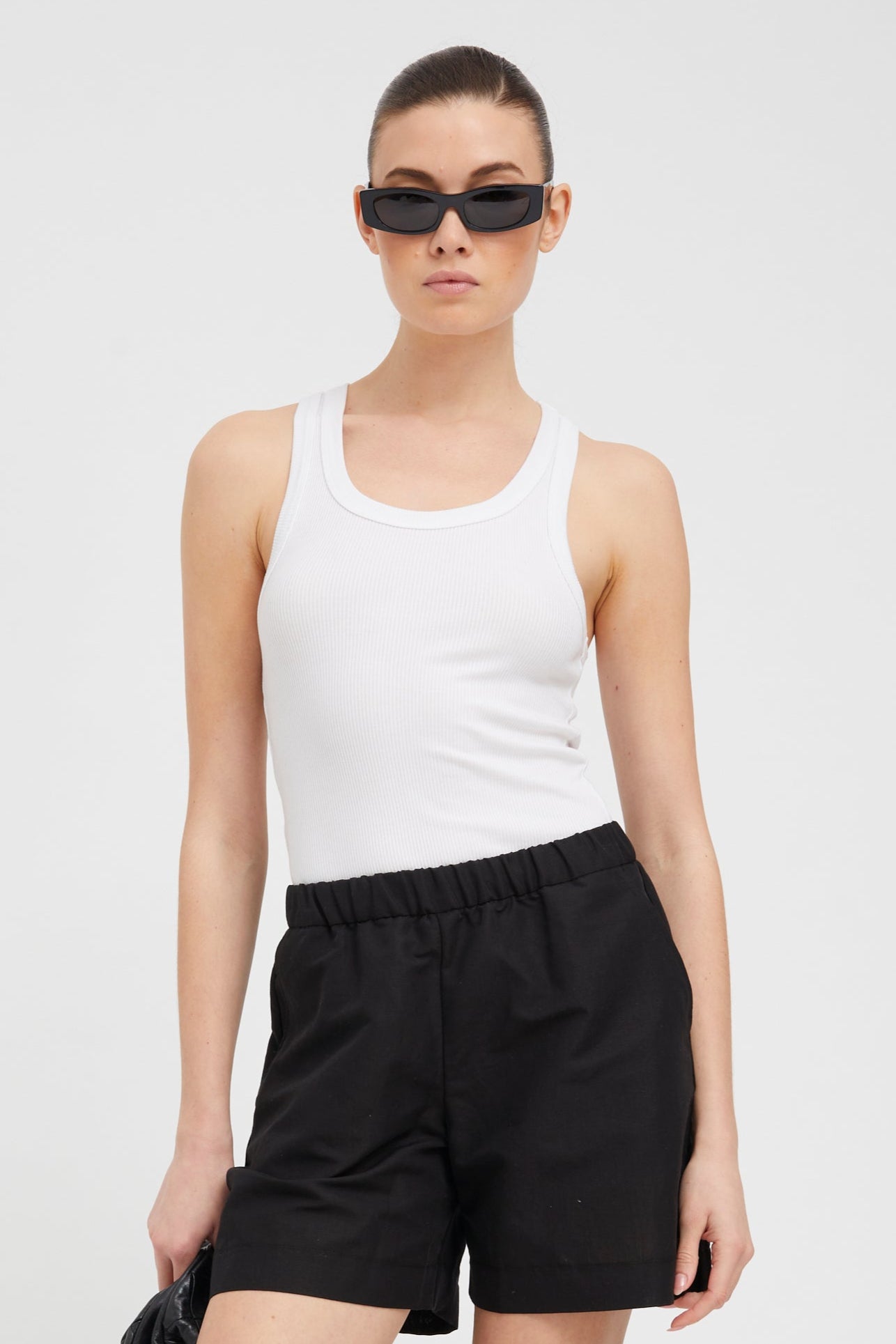 White Rib Fitted Scooped Tank