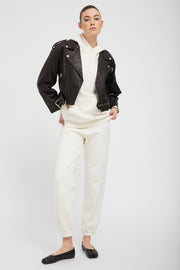 Black Leather Eyelet Lace-Up Moto Jacket