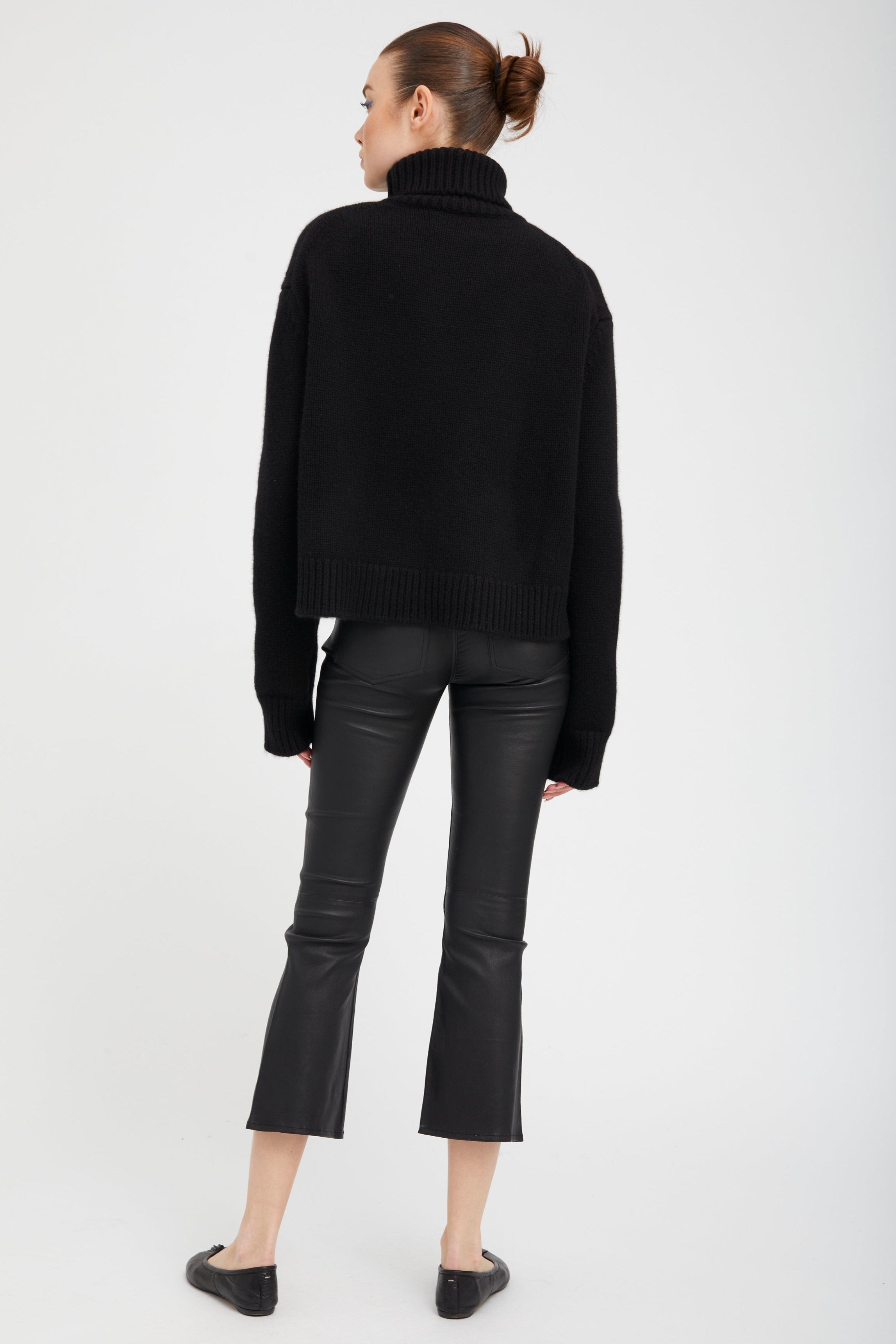 Black Leather 5 Pocket Crop Flare Pants