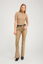 Beige Python Leather 5 Pocket Micro Flare