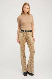 Beige Python Leather 5 Pocket Micro Flare