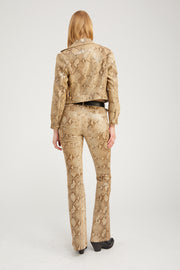 Beige Python Leather 5 Pocket Micro Flare