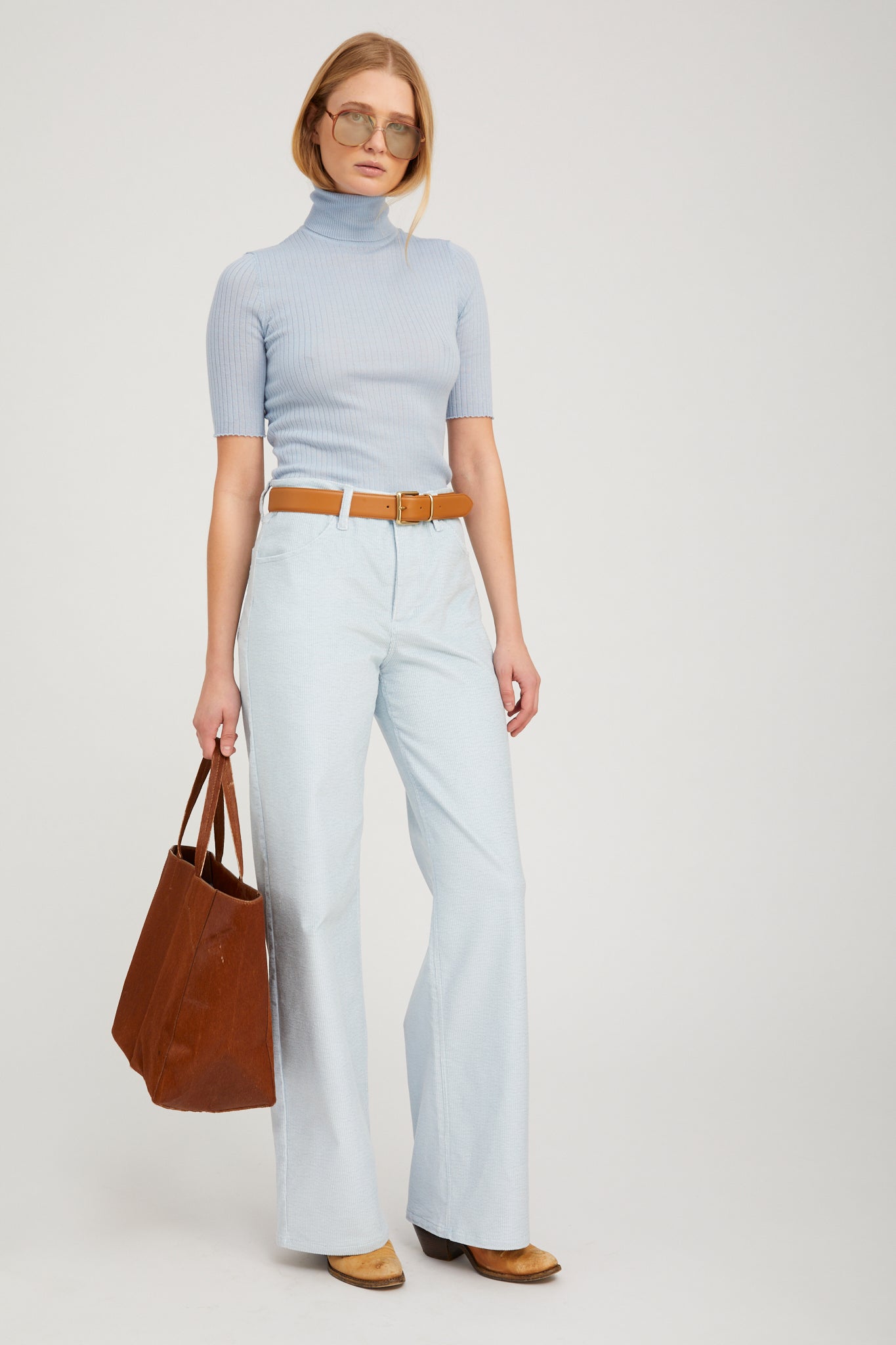 Baby Blue Corduroy Wide Leg Trousers