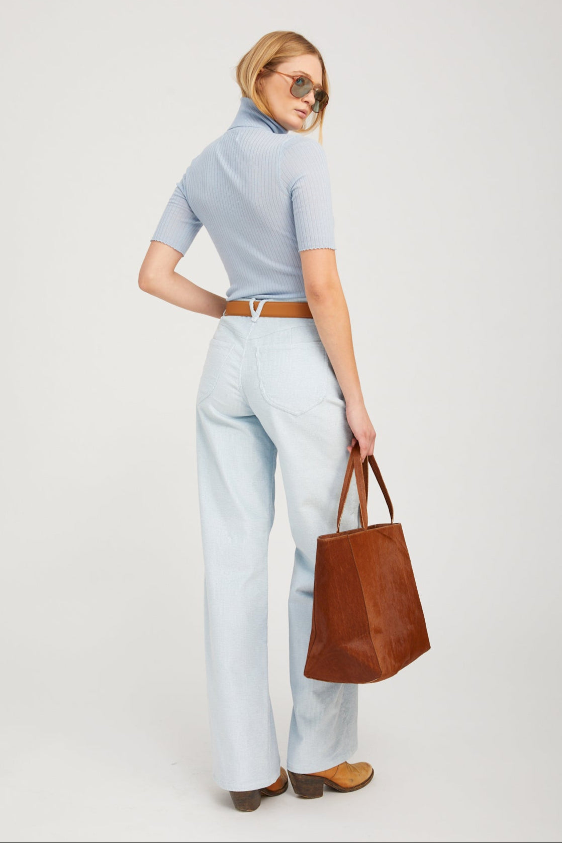 Baby Blue Corduroy Wide Leg Trousers