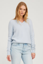 Baby Blue Heavy Cashmere V-Neck Sweater