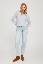 Baby Blue Heavy Cashmere V-Neck Sweater
