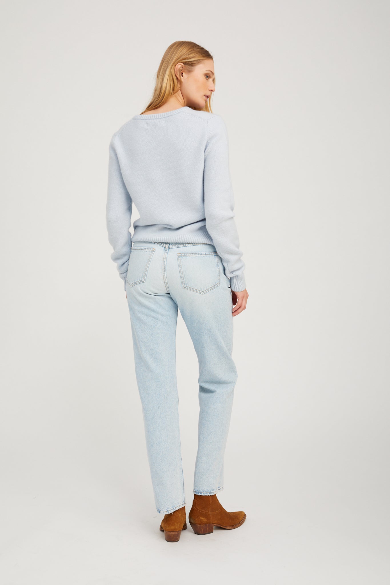 Baby Blue Heavy Cashmere V-Neck Sweater
