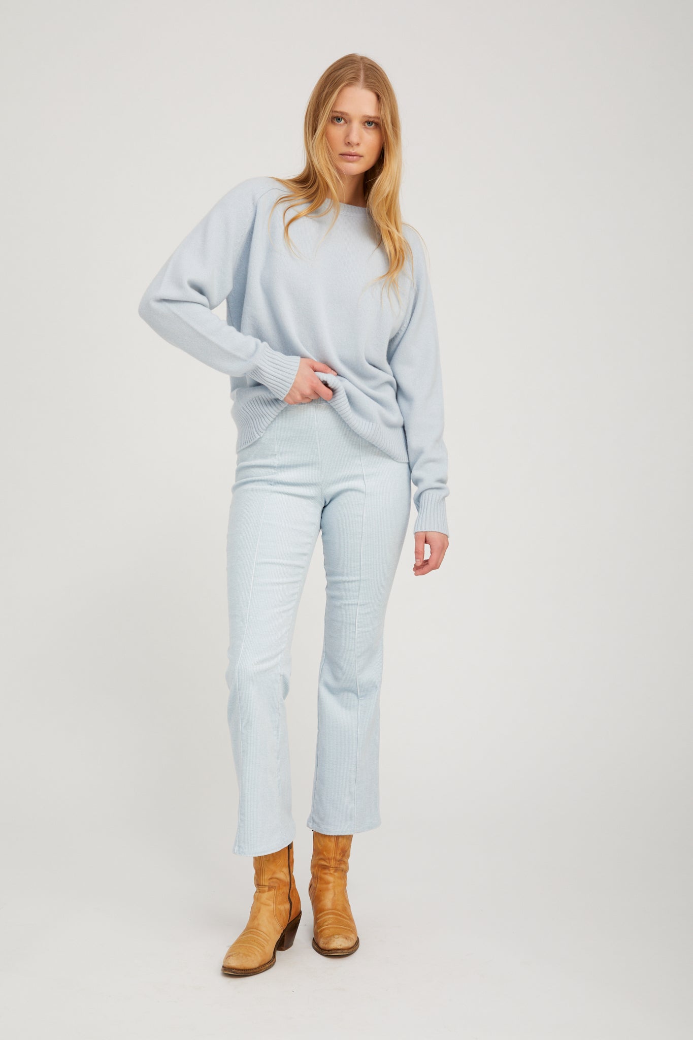 Baby Blue Corduroy Ankle Flare with Princess Seams
