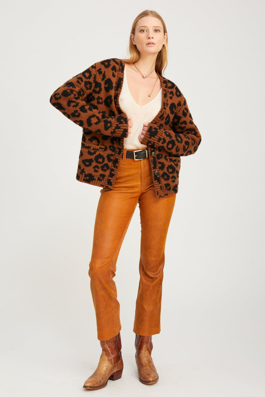 Leather 5 Pocket Ankle Flare
