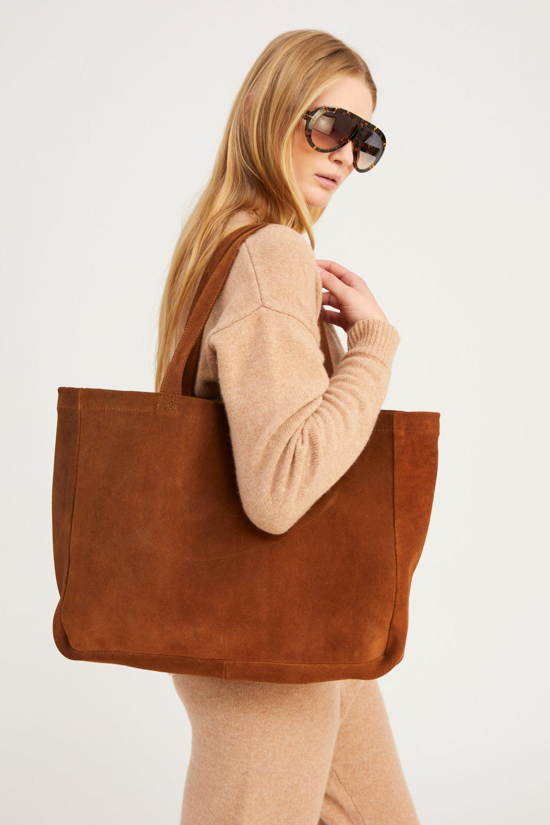 Cognac Suede Everyday Tote
