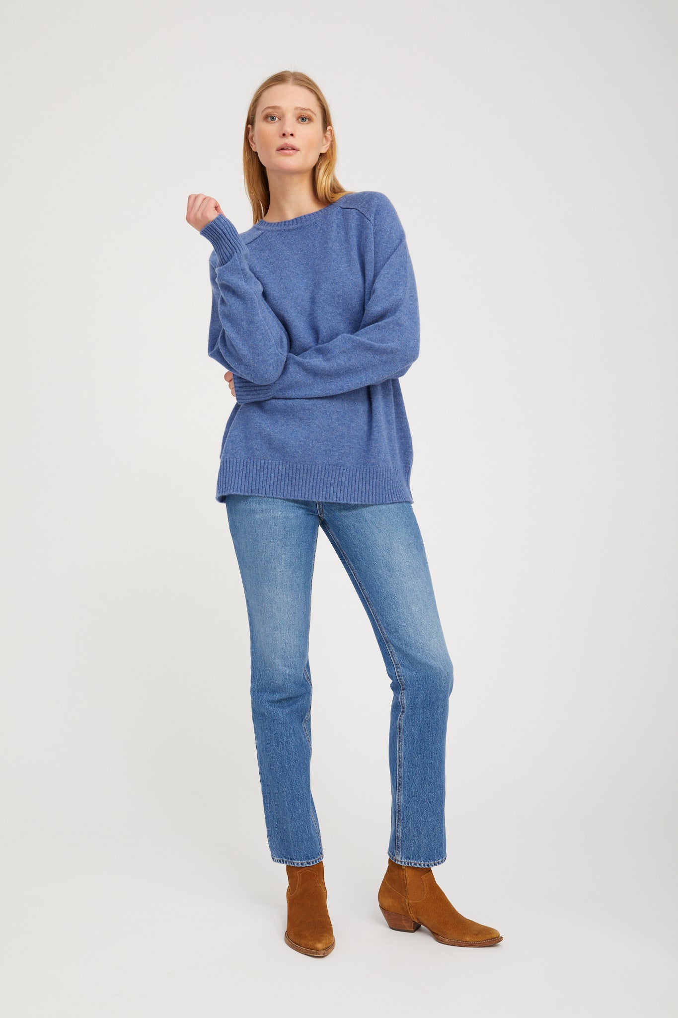 Denim Blue Cashmere Boyfriend Sweater