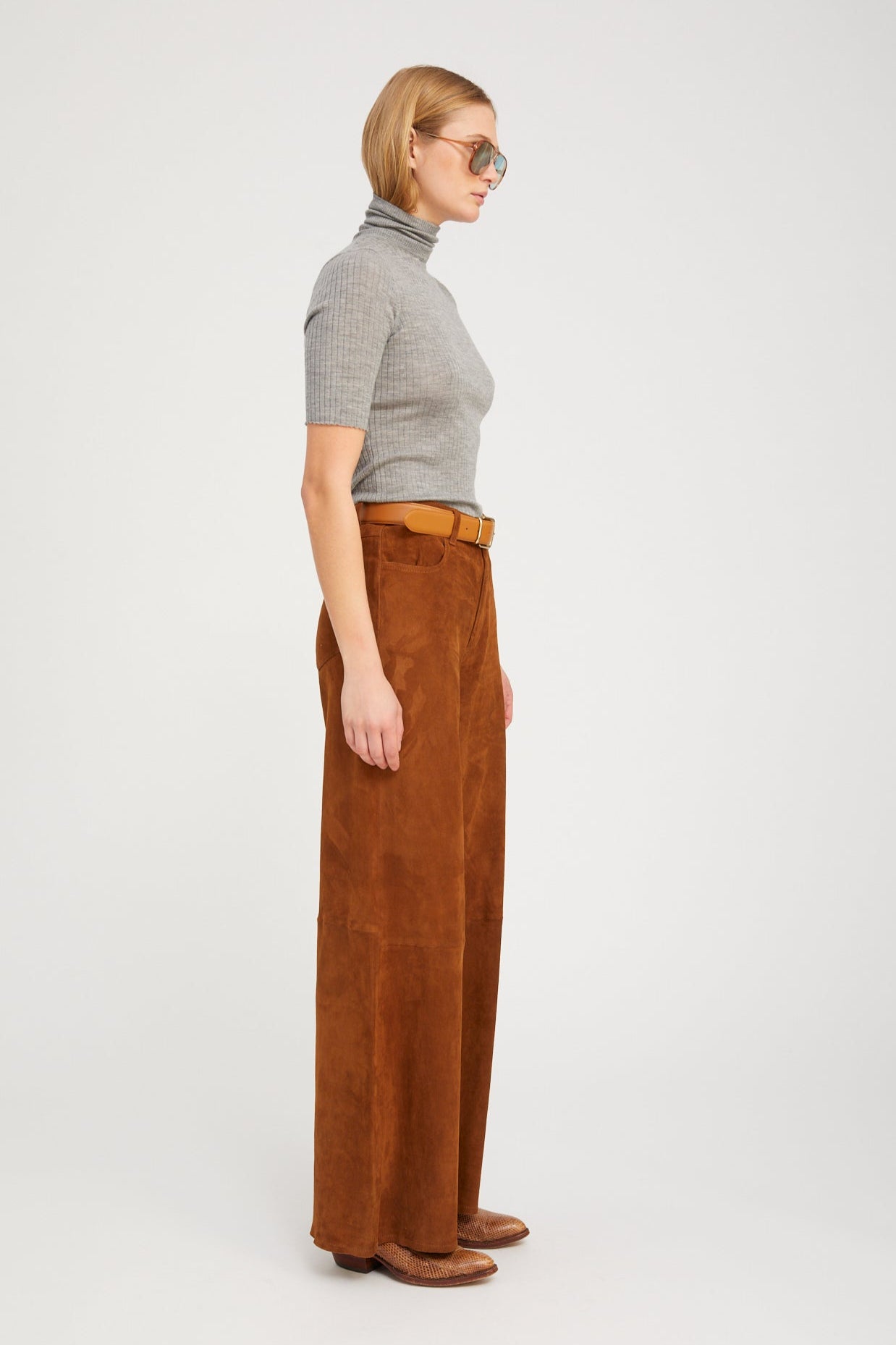 Suede 5 Pocket Wide Leg