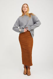 Dark Cognac Suede Maxi Tube Skirt