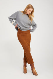 Dark Cognac Suede Maxi Tube Skirt