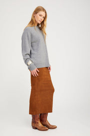 Dark Cognac Suede Maxi Tube Skirt