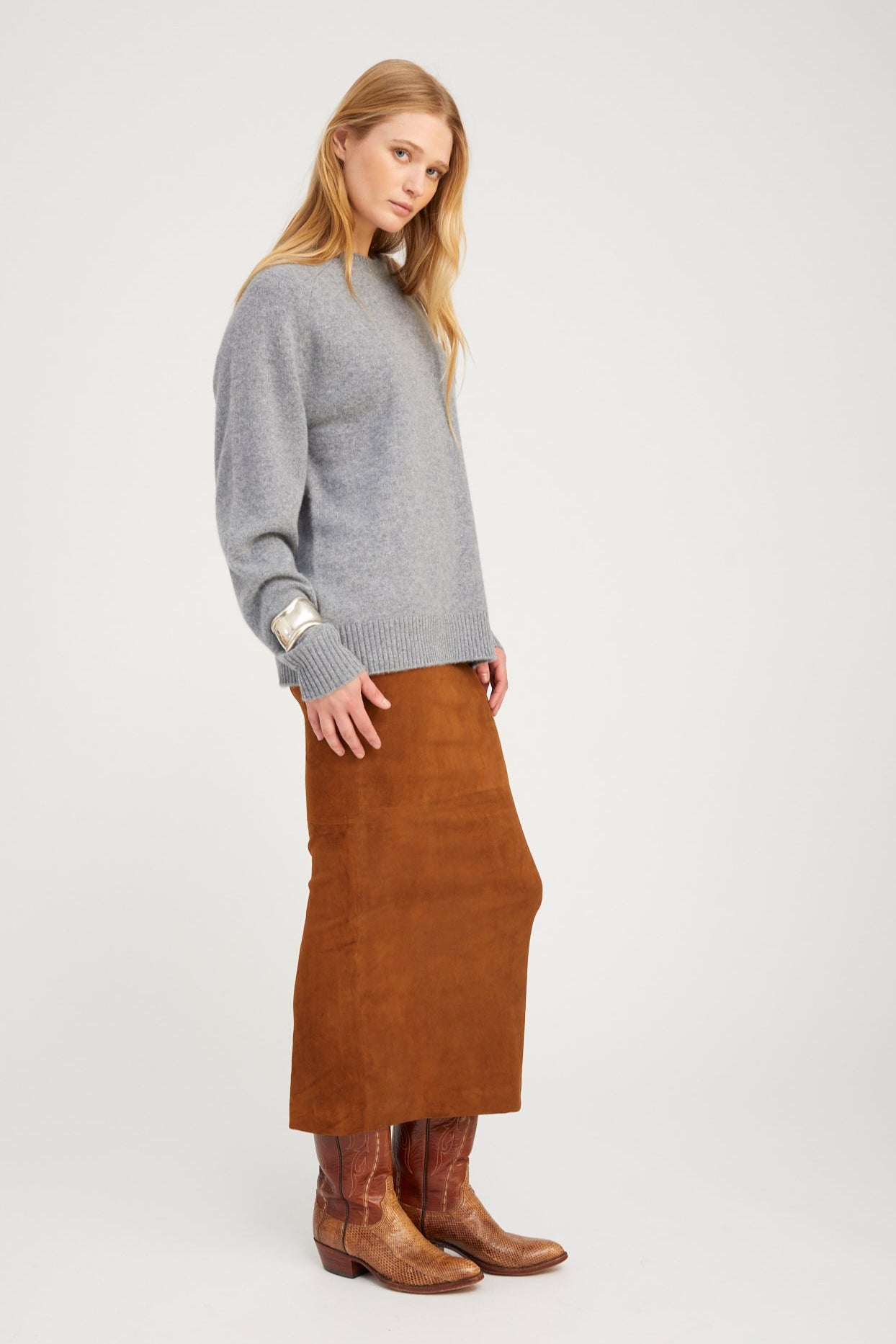 Dark Cognac Suede Maxi Tube Skirt