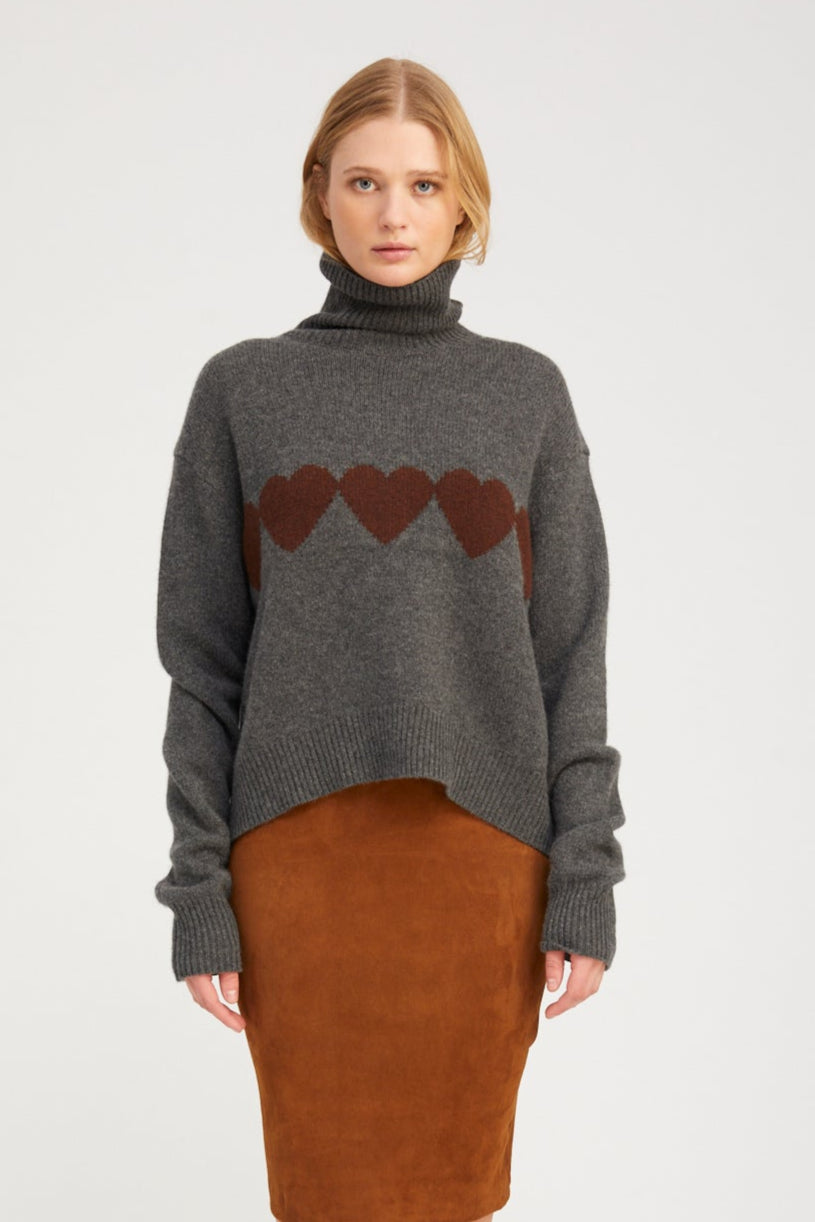 Cashmere Heart Turtleneck Sweater