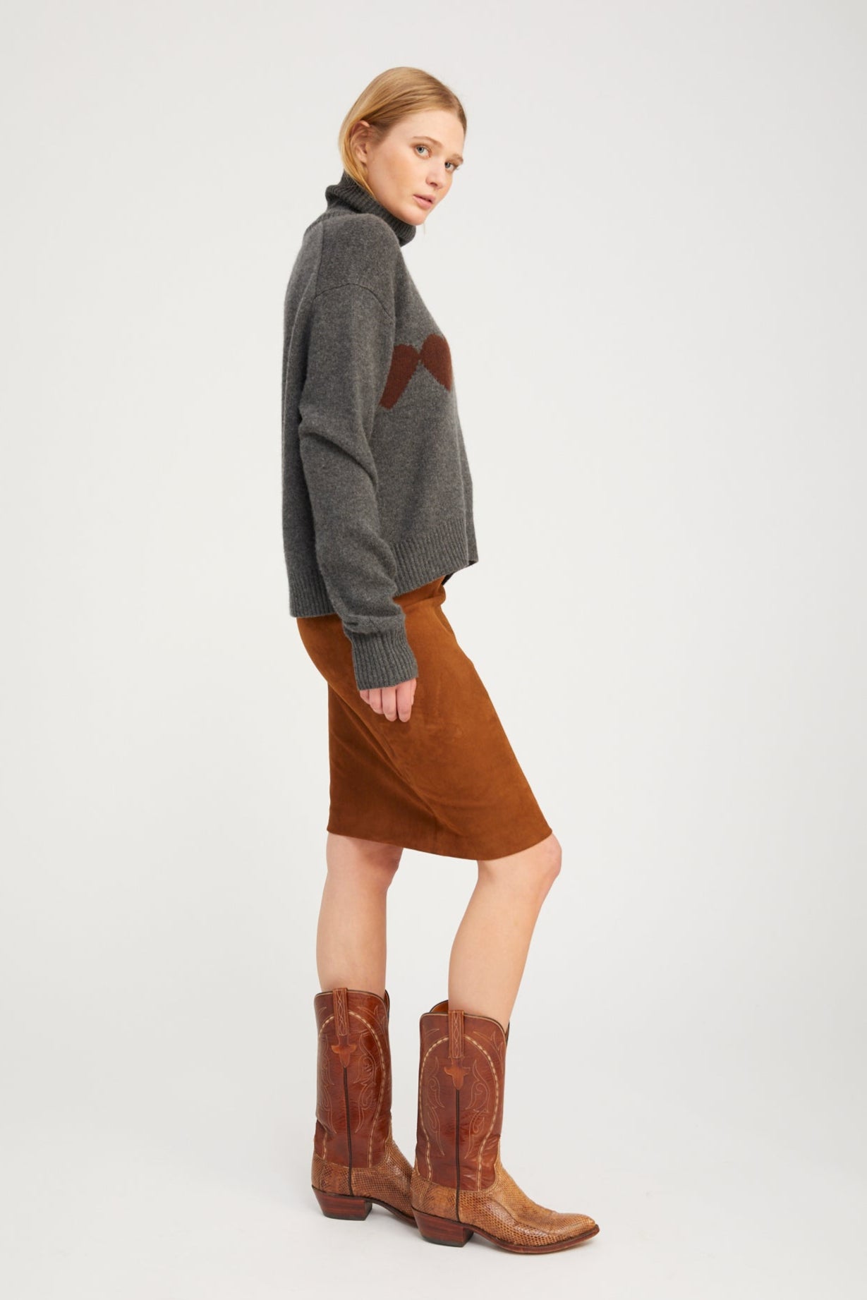 Cashmere Heart Turtleneck Sweater