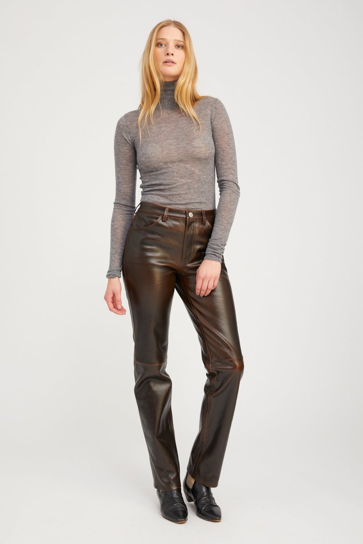 Burnt Umber Leather 5 Pocket Slim Straight