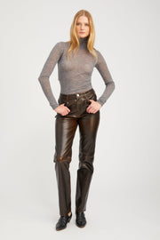 Burnt Umber Leather 5 Pocket Slim Straight