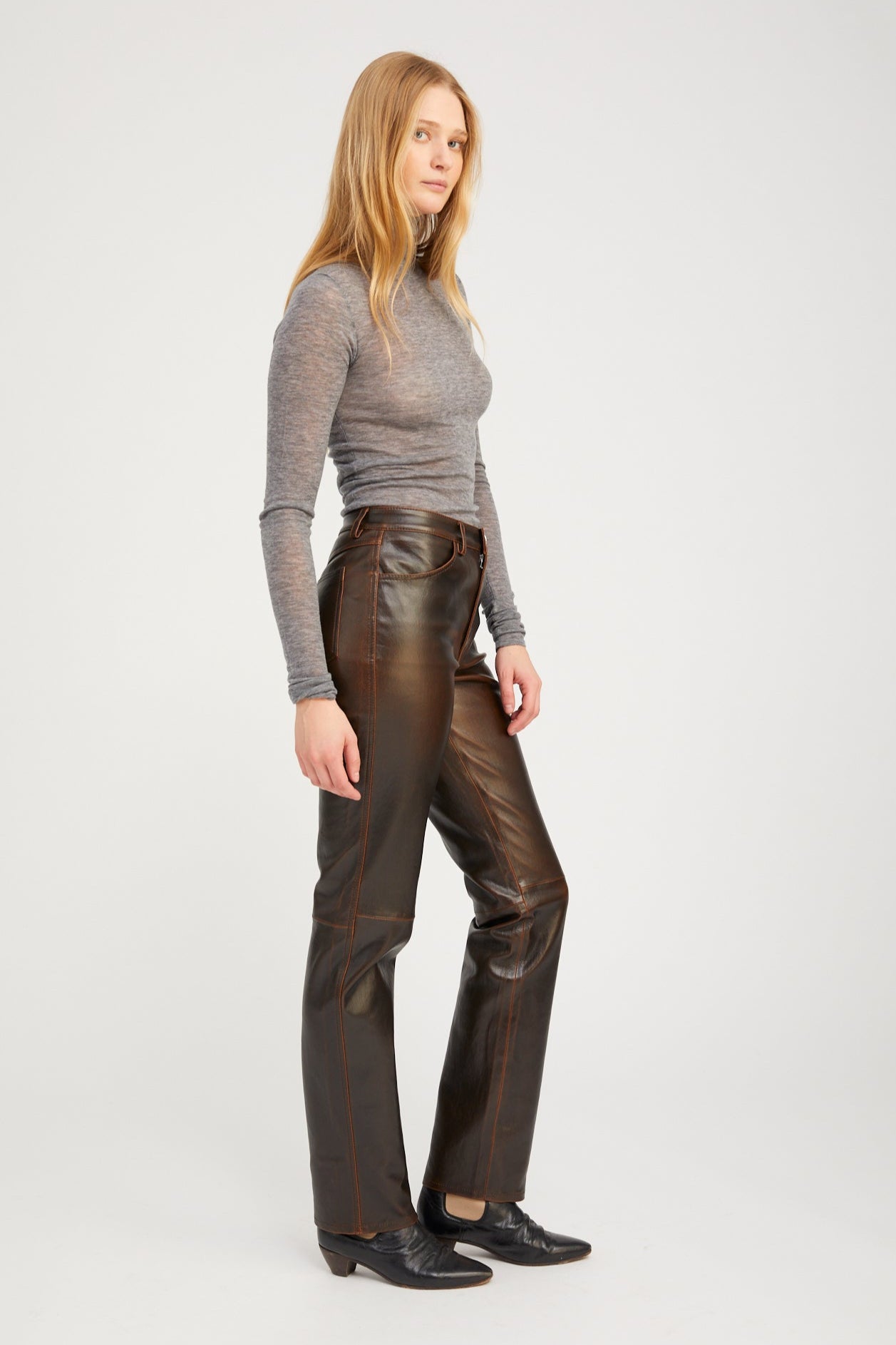 Burnt Umber Leather 5 Pocket Slim Straight