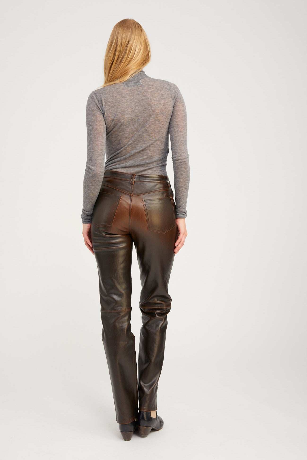 Burnt Umber Leather 5 Pocket Slim Straight